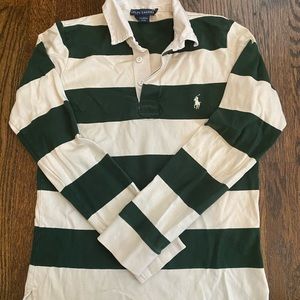 Green and Cream Polo Striped Rugby Shirt